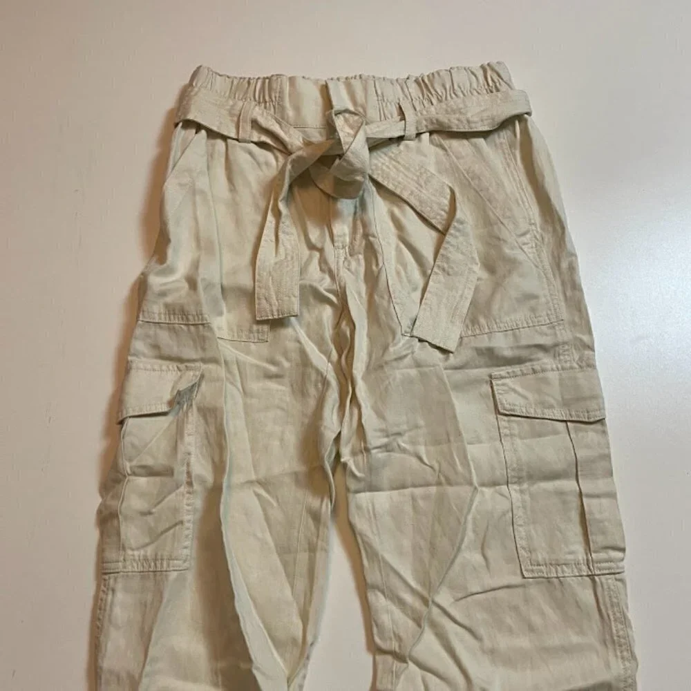 NWT Banana Republic Pant Trouser Cargo Utility Paperbag Waist Belt Linen Cotton